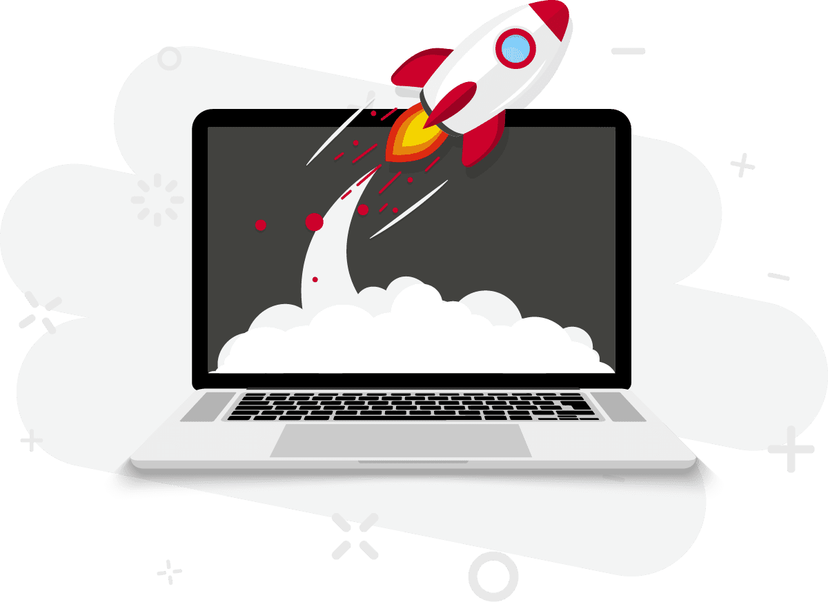 illustration of rocket blasting out of laptop